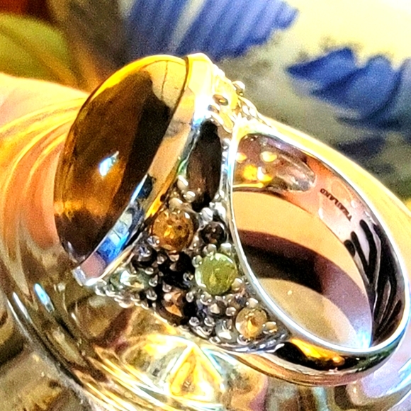 COPY - 🐚 David Sigal SS Smokey Quartz Oval Cabochon Ring with Citrine & Peridot - Picture 11 of 16